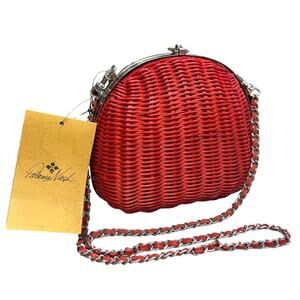 Patricia Nash Purse Spring Red Wicker Melfi Clam Lock Papaya Chain Strap Bag NWT